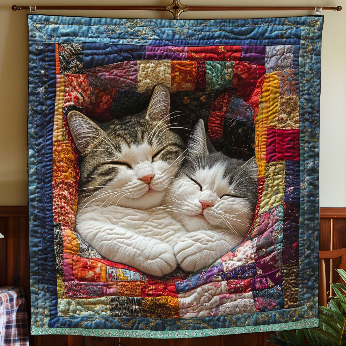 Gesteppte Decke - Schlafende Kuschelkatze