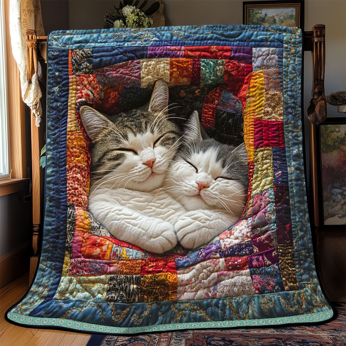 Gesteppte Decke - Schlafende Kuschelkatze
