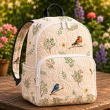 LD09 Gepolsterter Rucksack mit Rotkehlchen und botanischem Muster