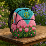 LD18 Gepolsterter Rucksack mit Tulpen-Design und Frieden-Symbol - Hippie-Style
