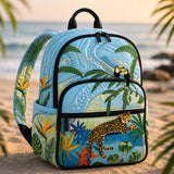 LD16 Retro Floral Quilted Backpack with Triple Zipper Design