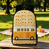 Gemusterter Sonnenblumen-Rucksack im Hippie-Van-Stil mit schwarzem Tragegurt - Modell LD01