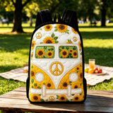 Retro Sonnenblumen Hippie Van Gepolsterter Rucksack mit Schwarz-Gurt - Modell LD04
