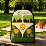 Personalisierter gesteppten Hippie Camper Van Rucksack mit schwarzem Tragegurt - Modell LD06