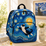 Charming Tuxedo Cat Blue Personalized Quilted Backpack LV17
