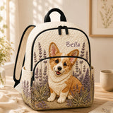 Personalisierter gesteppten Rucksack mit Corgi und Lavendelblüten-Muster - LV24