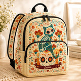 Personalisierter gesteppten Rucksack mit Katzen-Design im Zucker-Schädel-Stil - TG61