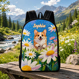 Personalisierter Floral Corgi Stepp-Rucksack mit schwarzem Träger - TG08