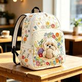 Individueller gesteppten Rucksack mit charmantem Hund und floralen Motiven TN37
