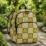 Personalisierter gesteppten Rucksack im grünen Patchwork-Gänseblümchen-Design TN50