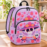 Personalisierter gesteppten Rucksack für Mädchen mit Zuckerschädel- und Blumenmotiv - TN63
