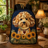 Personalisierter Goldendoodle Sonnenblumen Rucksack mit Gepolsterter Ausstattung und Schwarzem Riemen - Modell TN03