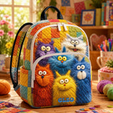 Personalisierter gesteppten Rucksack TP19 - Buntes Patchwork mit Flauschigen Katzen