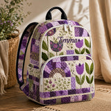 Individualisierbarer gesteppten Rucksack mit lila Blumen-Patchwork - TP53