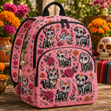 Personalisierter rosa Rucksack mit gestepptem Zuckerschädel-Hundedesign - TP57