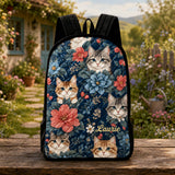 Personalisierter gesteppten Rucksack mit charmantem Kätzchen- und Blumenmuster sowie schwarzem Tragegurt - TP10