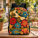 Personalisierter Gepolsterter Rucksack 'Bee Happy' mit Wildblumen und Schwarzem Riemen - TP11