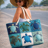 Handgemachte Strandtasche | Blaue Schildkröte